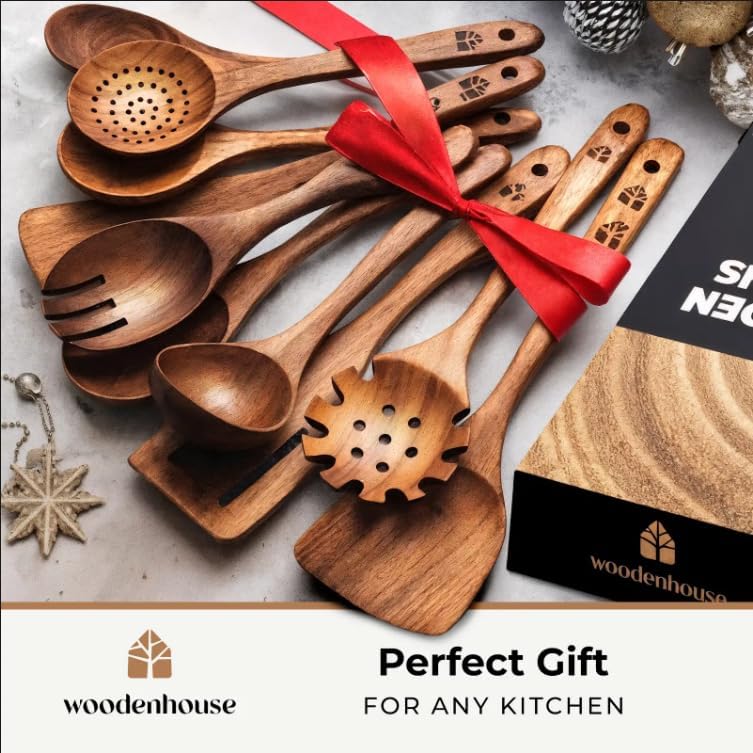 WOODENHOUSE™ 10-Piece Teak Wood Cooking Utensil Set