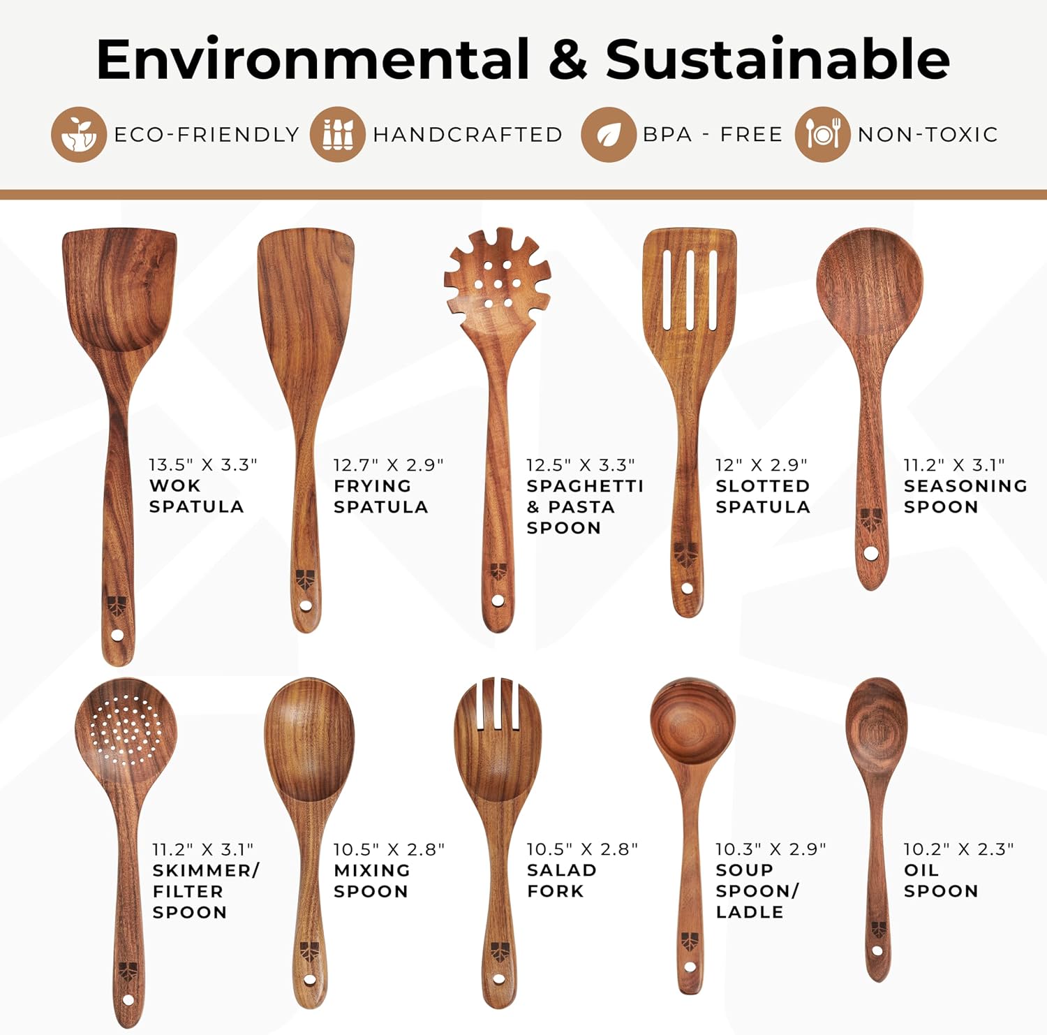 WOODENHOUSE™ 10-Piece Teak Wood Cooking Utensil Set