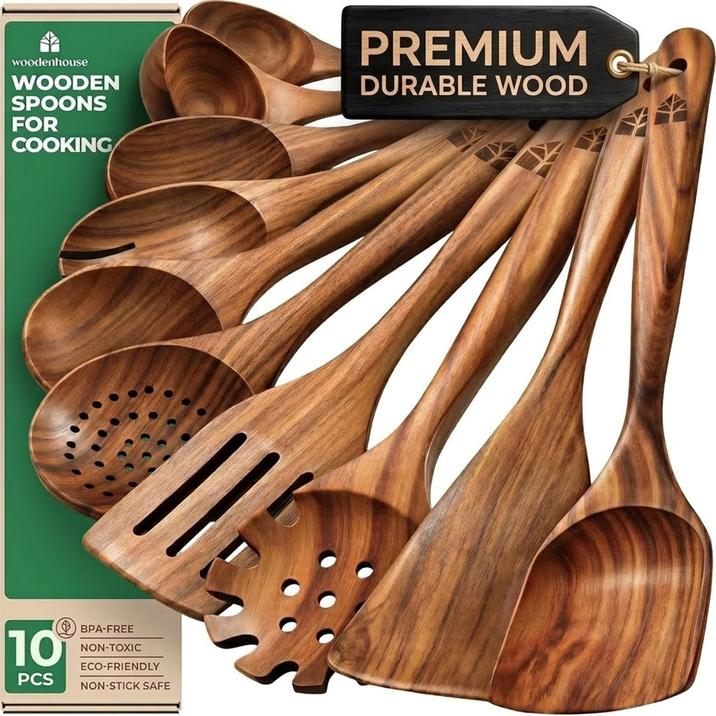 WOODENHOUSE™ 10-Piece Teak Wood Cooking Utensil Set