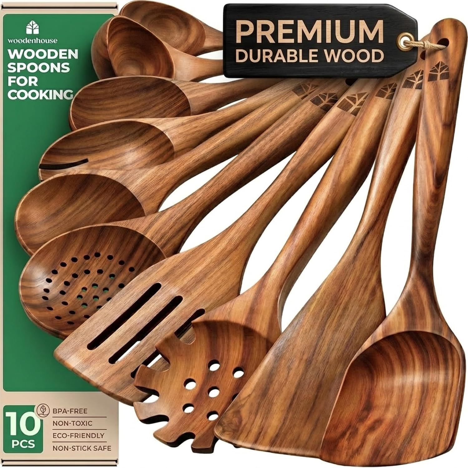 WOODENHOUSE™ 10-Piece Teak Wood Cooking Utensil Set