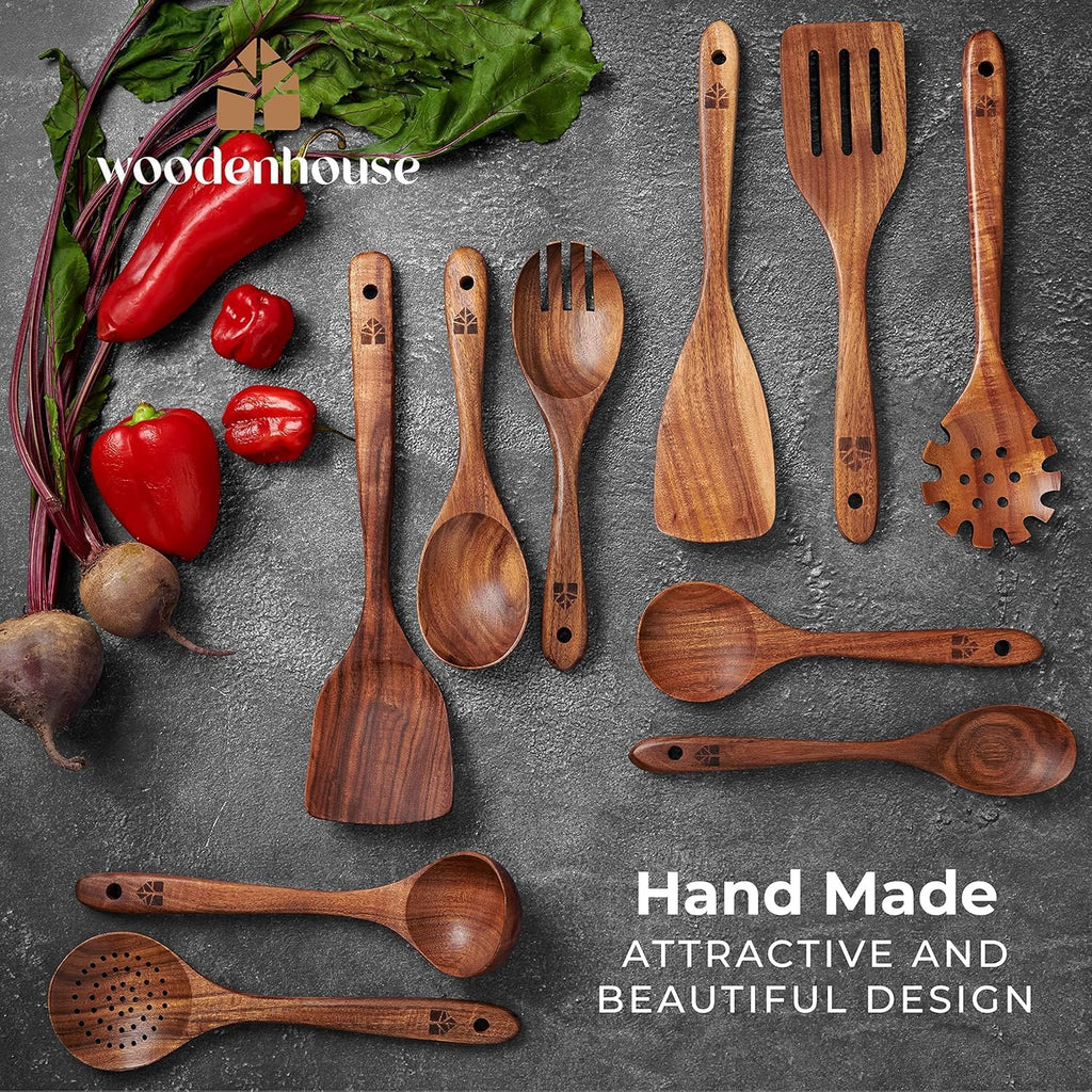 WOODENHOUSE™ 10-Piece Teak Wood Cooking Utensil Set