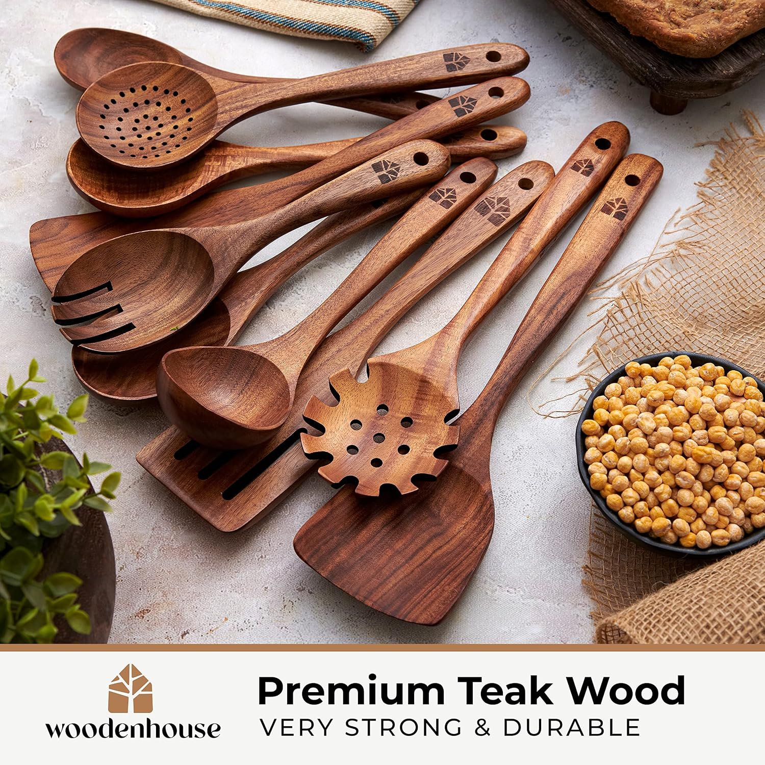 WOODENHOUSE™ 10-Piece Teak Wood Cooking Utensil Set